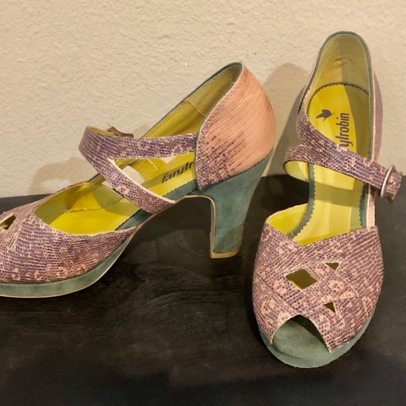 Faryl Robin 1940's Style Platform Pumps From Anthropology/ Pink, Green - 6.5M - Picture 5 of 14